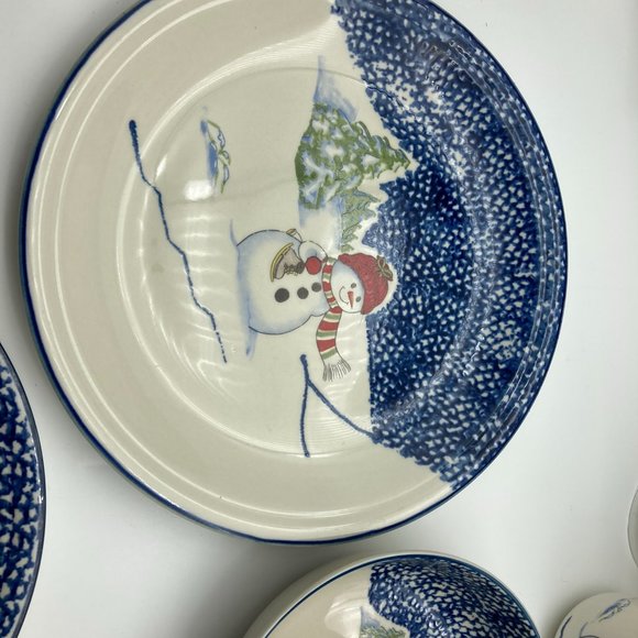 VTG 18 pcs Thomson Pottery Snowman Christmas Spongeware Dinnerware & Drinkware - Picture 5 of 14
